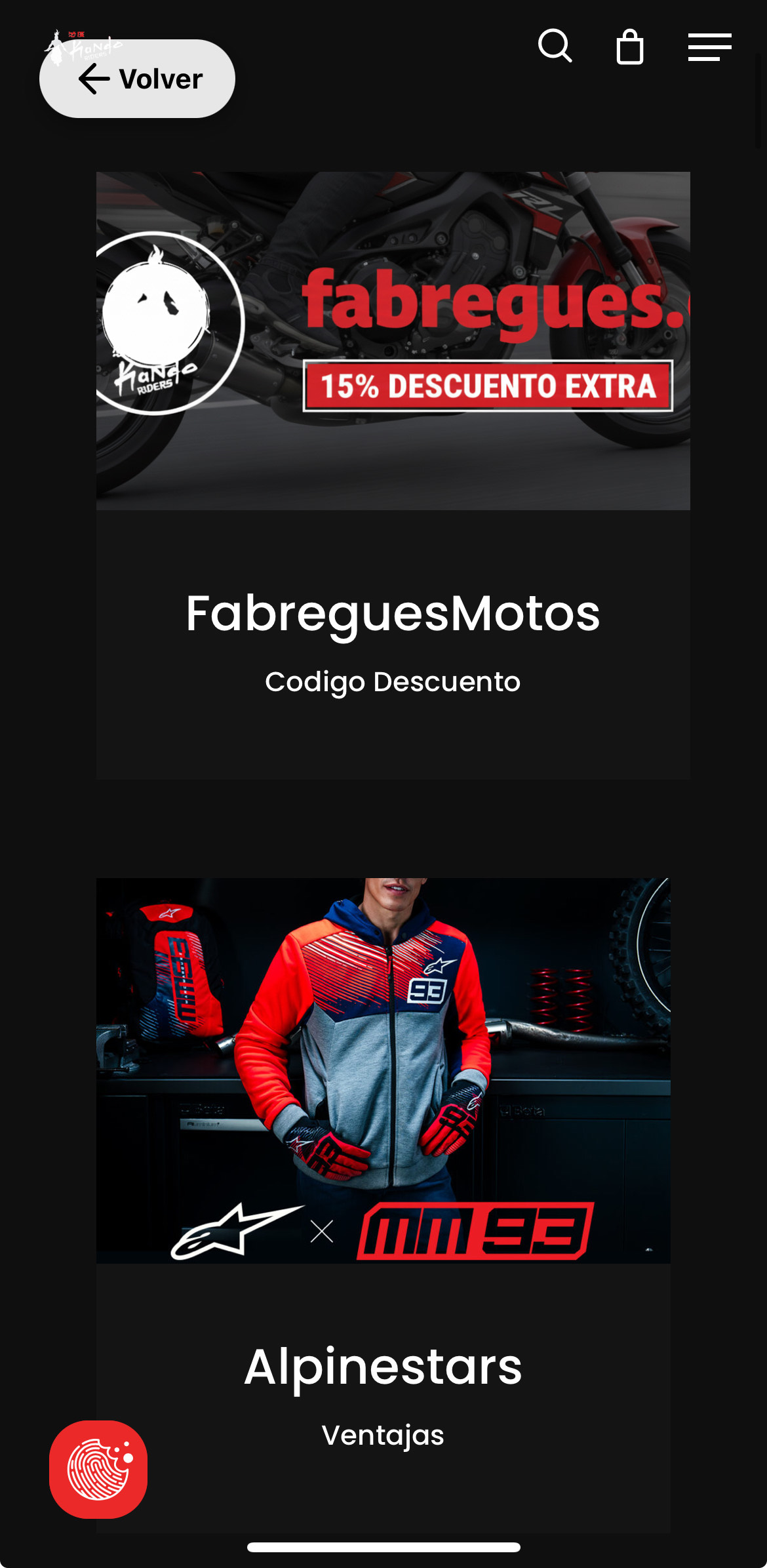 Sección de descuentos y beneficios exclusivos en Kando App