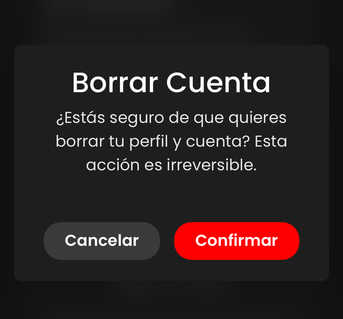 Pantalla de Perfil mostrando el enlace para Borrar Perfil