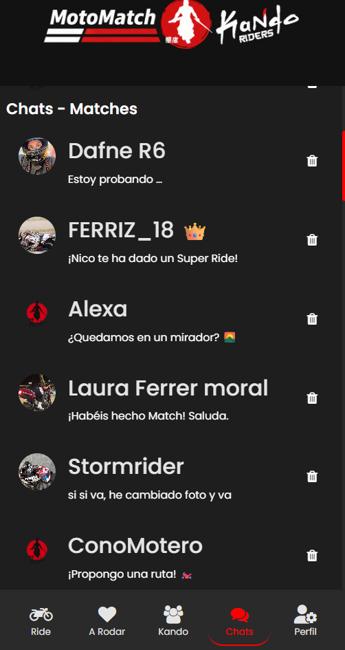 Captura de Pantalla de Chat Privado para conocer moteros en España