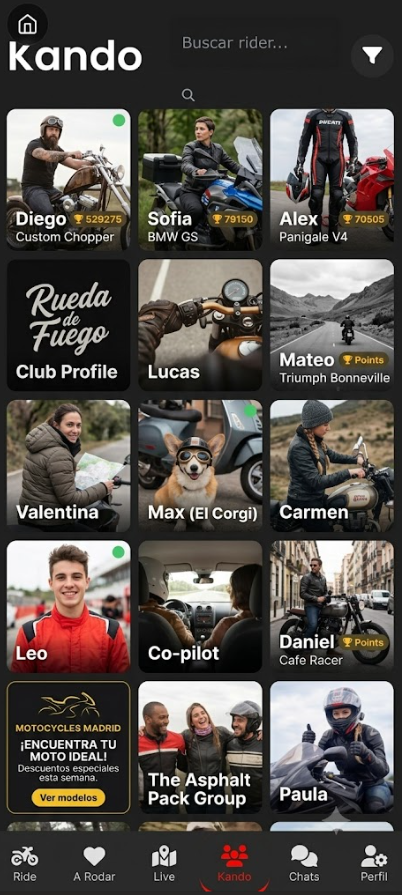 Pantalla de MotoMatch de Kando Riders