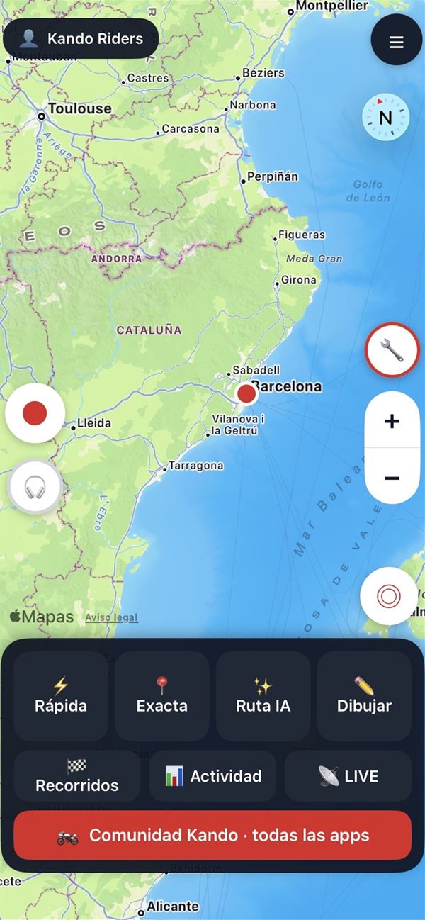 Mapa GPS para moto de Kando Riders con ruta de curvas